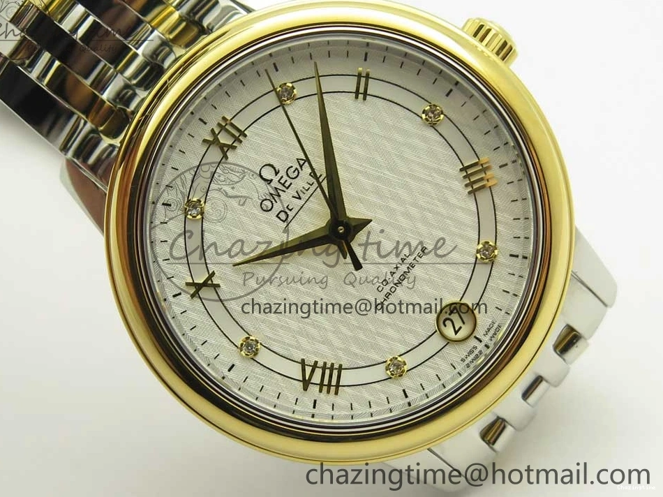 0106 Attractive De Ville Prestige Ladies 32.7mm SS MKF 1:1 Best Edition White Dial Roman Markers on SS YG Bracelet MIYOTA 7965